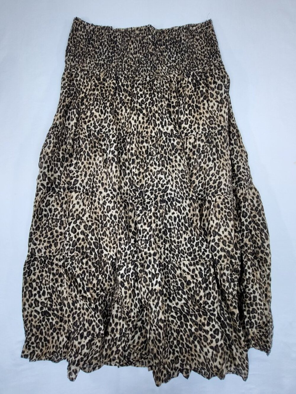 Lauren Ralph Lauren Leopard Print Maxi Skirt Tiered Smocked Elastic Waist Boho
